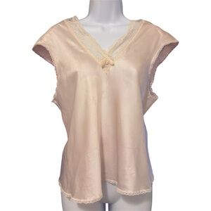 Christian Dior Vintage Blush Pink Lace Trim Sleepwear Top with Bow